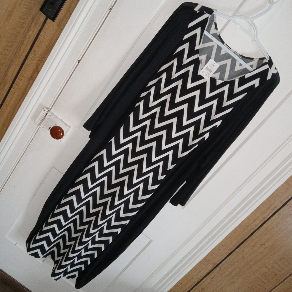 Cato's Milano NWT Black & Cream Chevron Print Longsleeve Sheath Dress 3XL